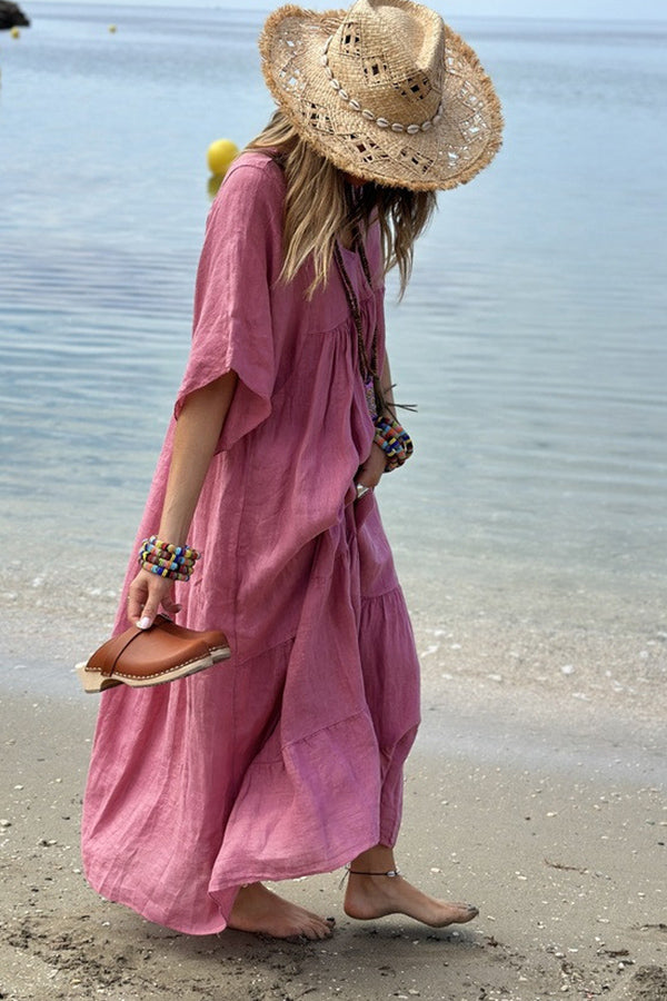 LM | MIRA maxi dress with V-neck and stripes