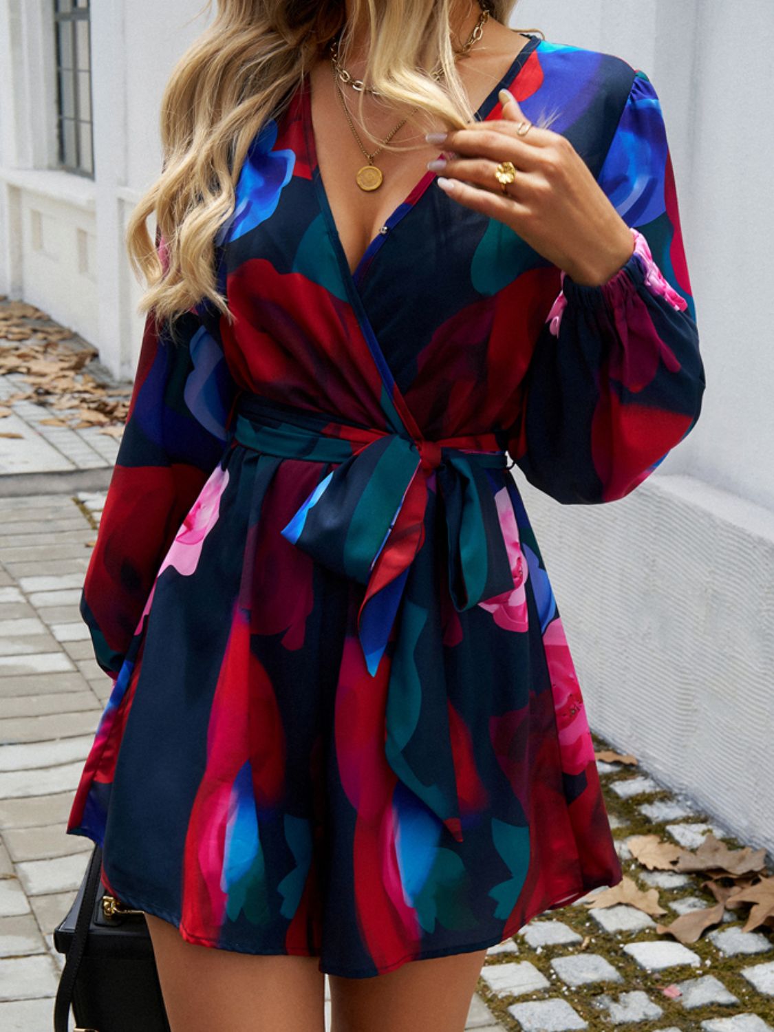 LM | Devine Tied Surplice Long Sleeve Romper