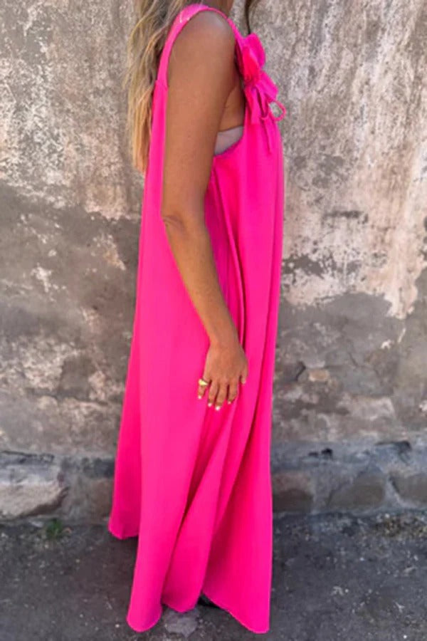 LM | Solid Floral Embellished Sleeveless Loose Maxi Dress