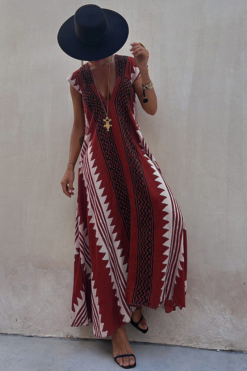 LM | Beach dates Ethno print maxi dress in A-line