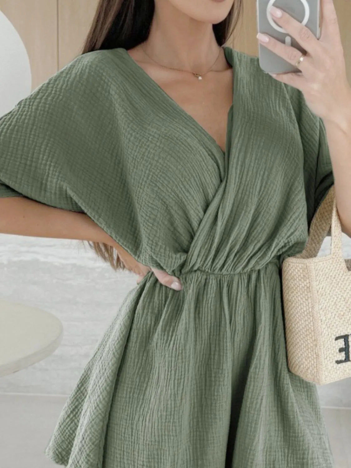 LM | Surplice Half Sleeve Wrap Romper