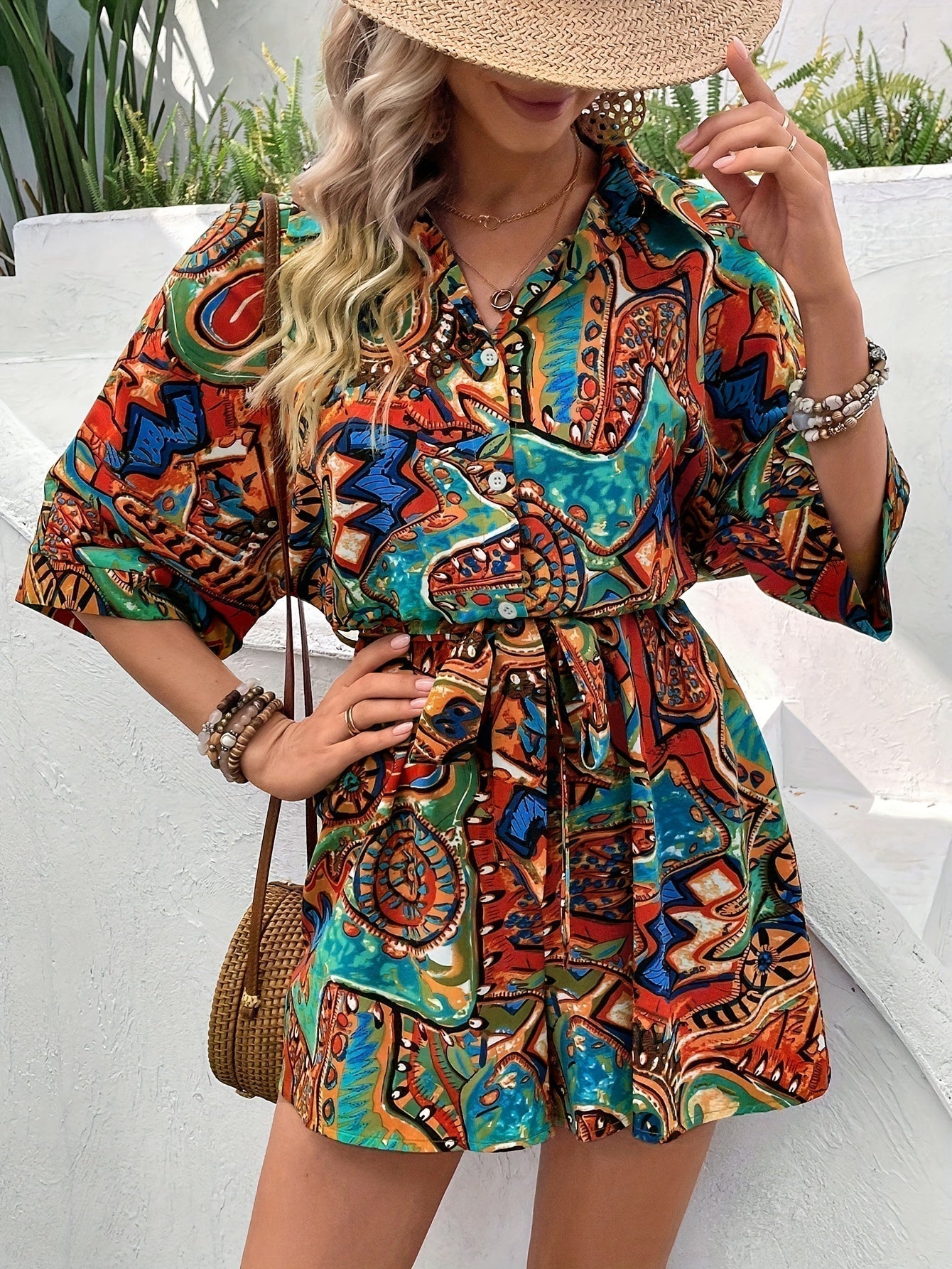 LM | Stylish short floral romper for women