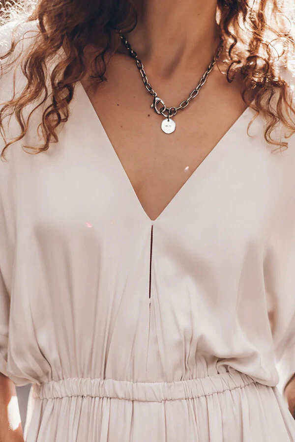 LM | Soft and Elegant Kimono Sleeve Stretchy Waist Pocketed Slit Maxi Dress