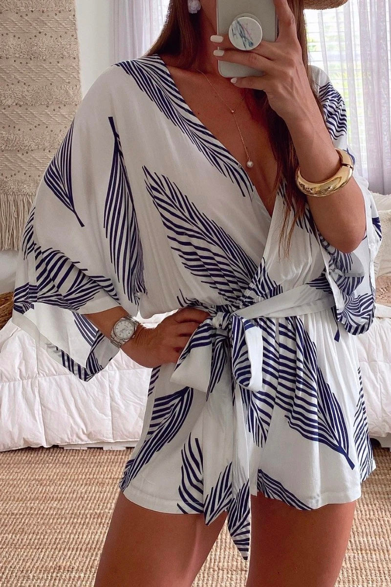 LM | Plants Print White romper