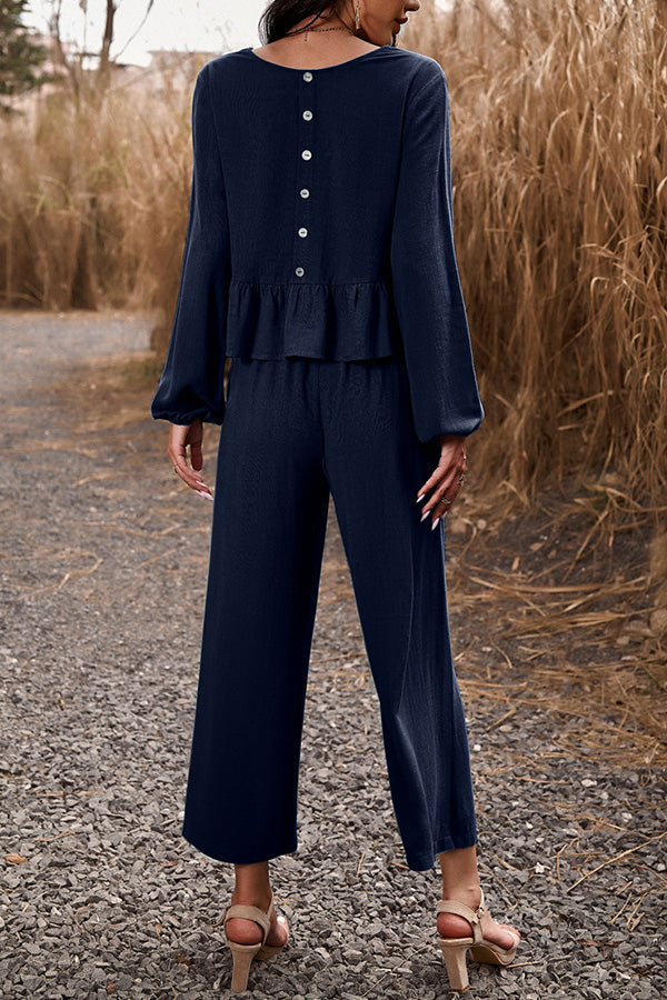 LM | Temperament leisure suit monochrome long-sleeved top loose pants