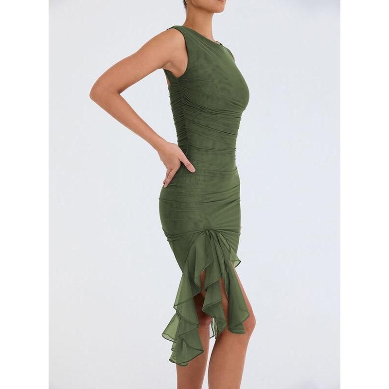 LM | Elegant backless midi dress with ruffles