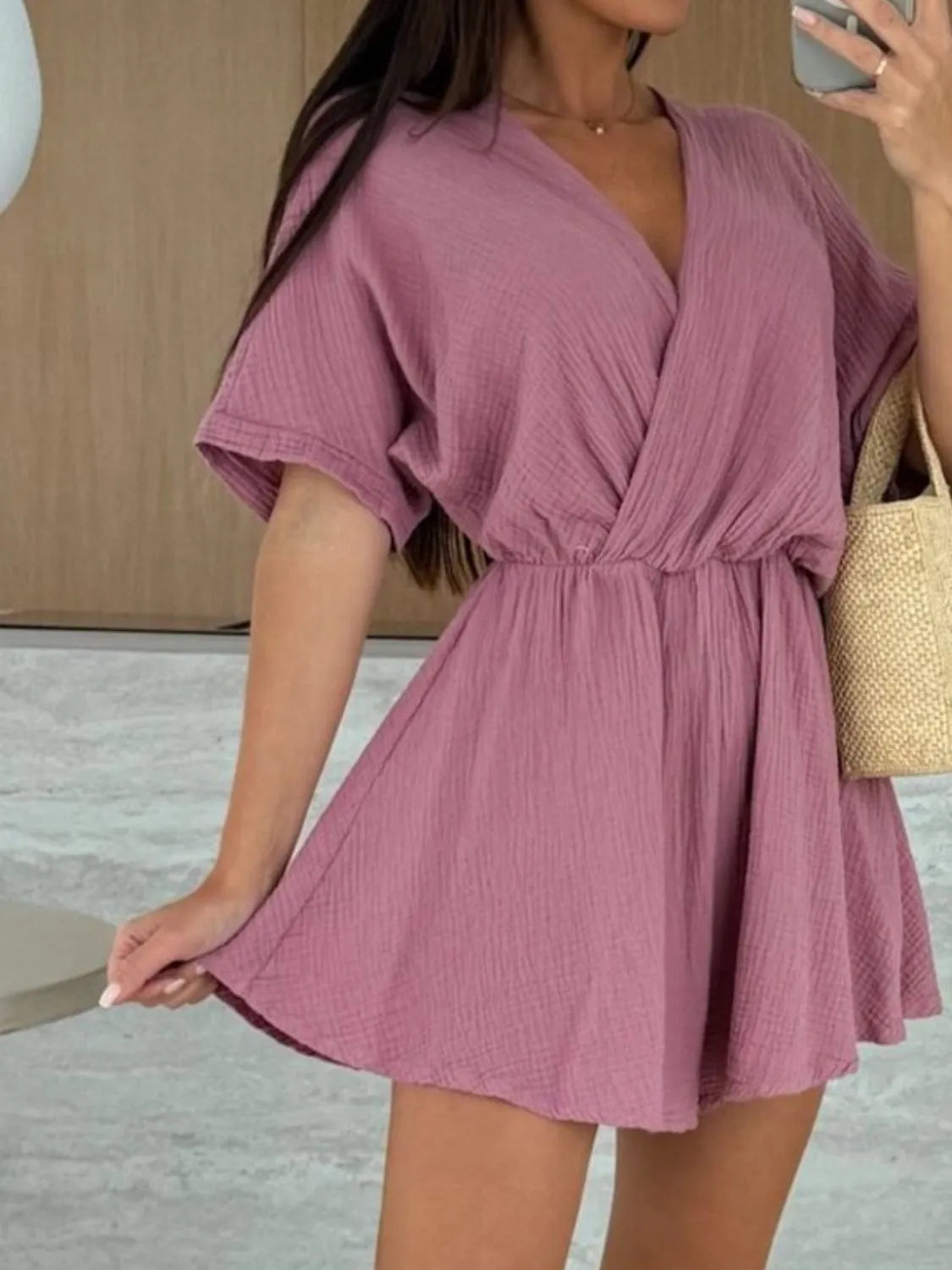 LM | Surplice Half Sleeve Wrap Romper