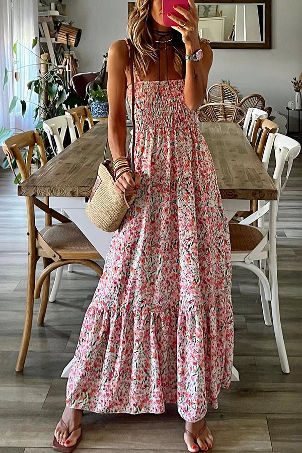 LM | Ready To Vacation Floral Print Maxi Dress with Smocked Waist