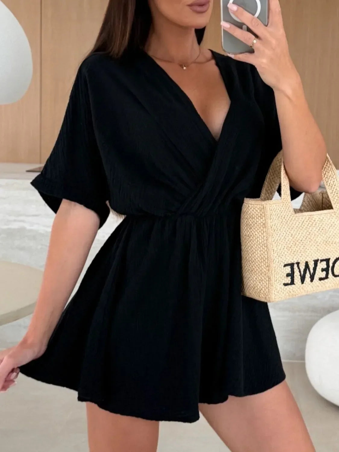 LM | Surplice Half Sleeve Wrap Romper