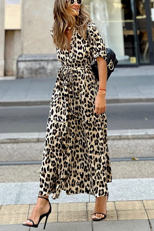 LM | Sipping In Sedona Leopard Shirt Maxi Dress