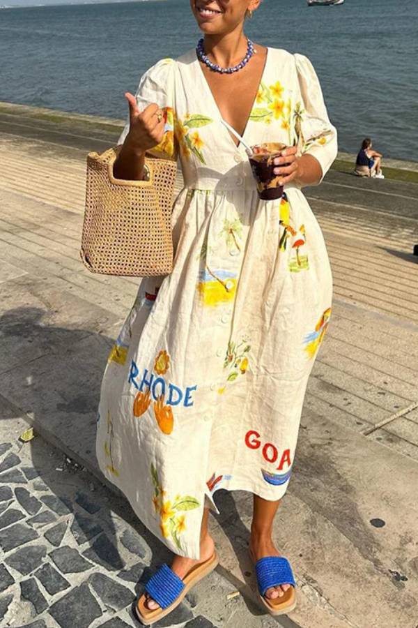 LM | Printed linen midi dress
