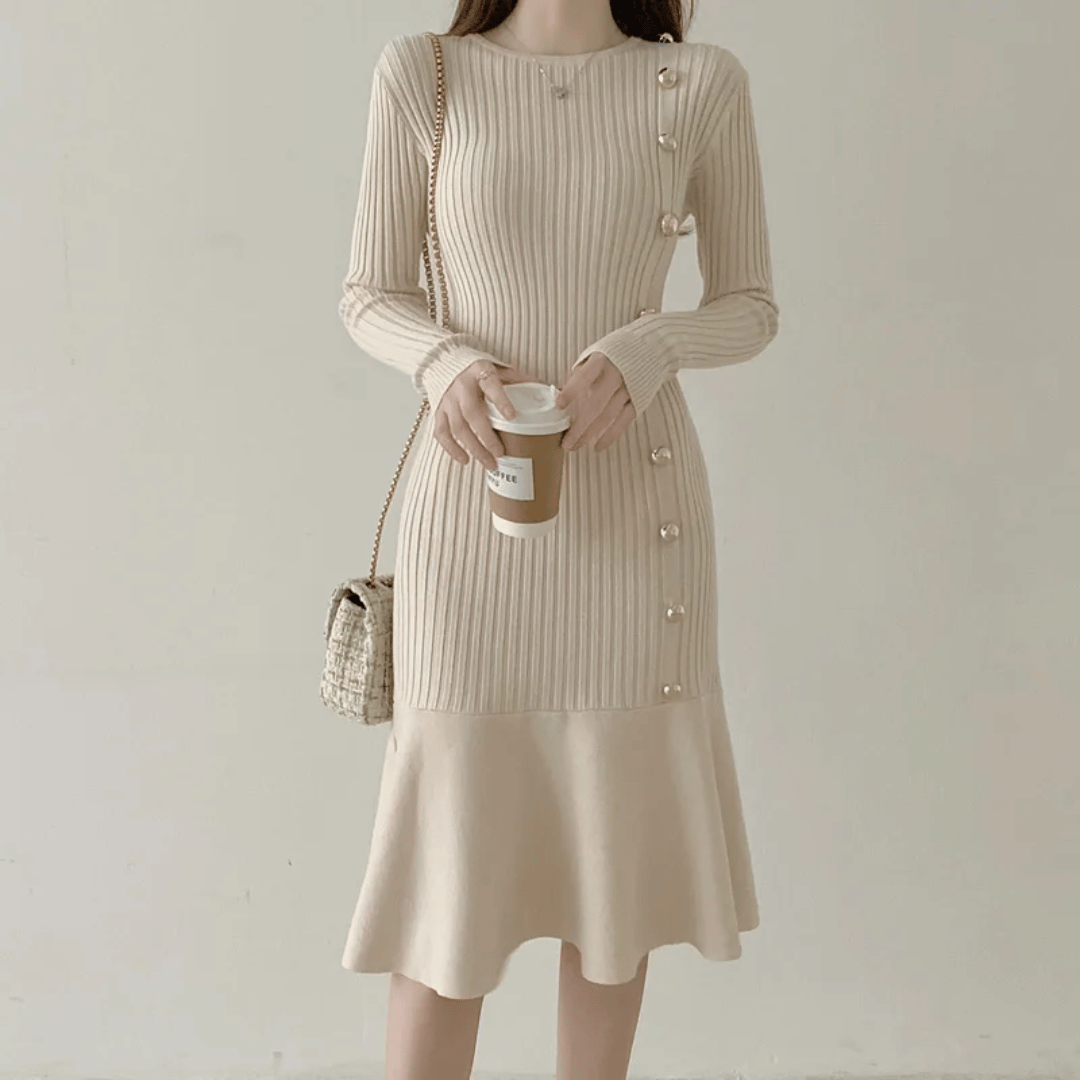 LM | elegant ribbed midi dress for women