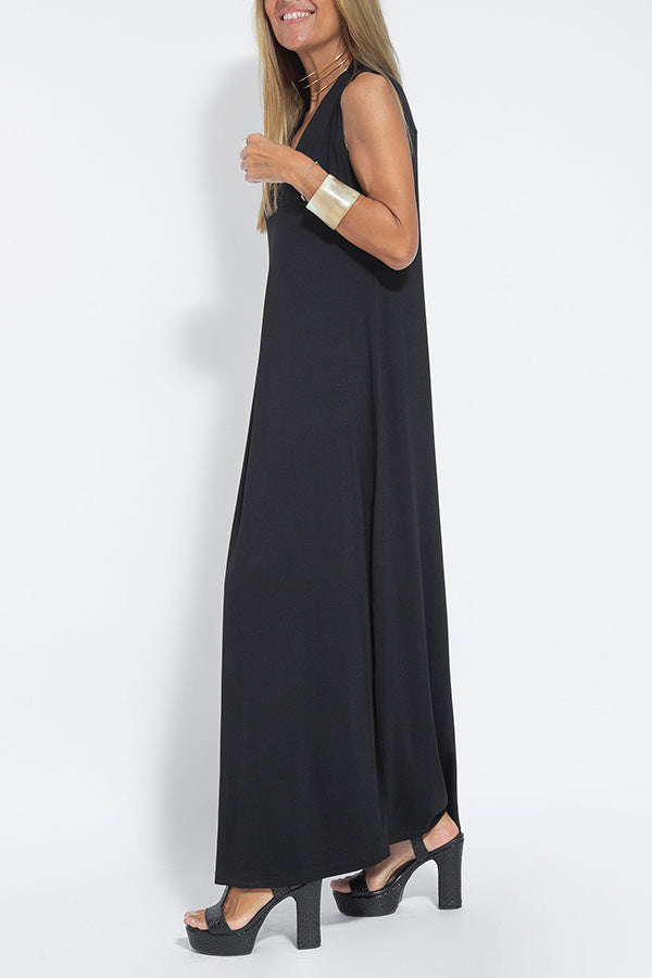 LM | Elegant is forever knit solid color sleeveless slit maxi dress
