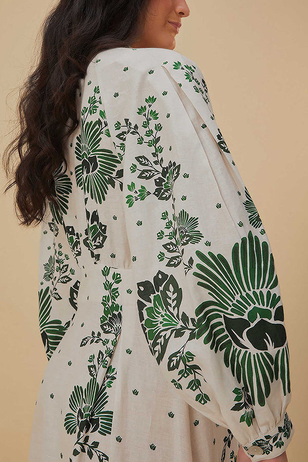LM | Unique print button down long sleeve shirt maxi dress