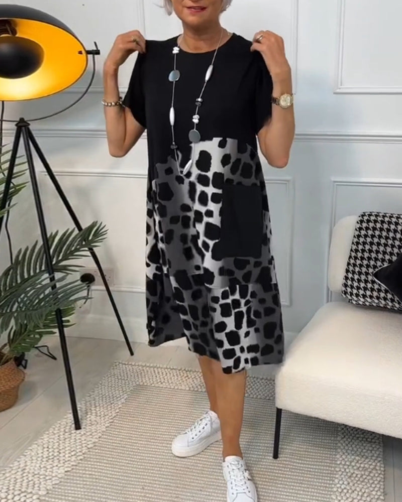 LM | Stylish short-sleeved midi dress with leopard print