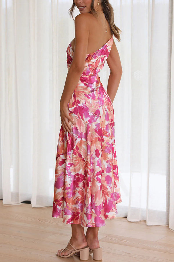 LM | Buy Myself Flowers Floral One Shoulder Midi Dress