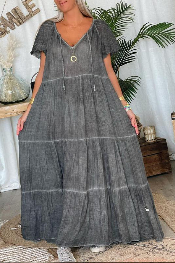 LM | Cotton and Linen Patchwork Casual Maxi Dress