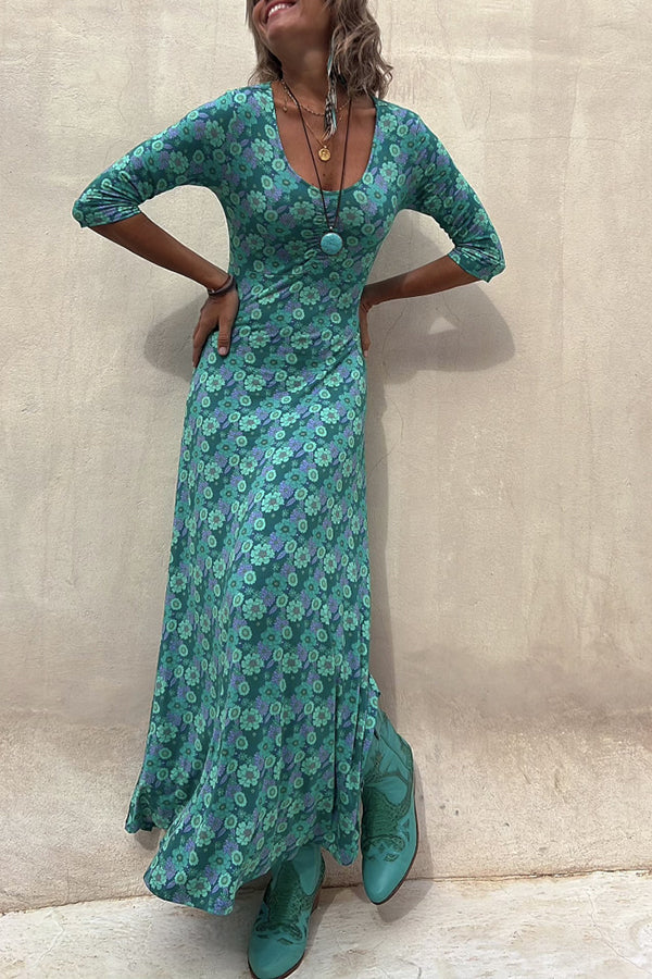 LM | Iconic Crush Floral Half Sleeve Elasticated Maxi Dress