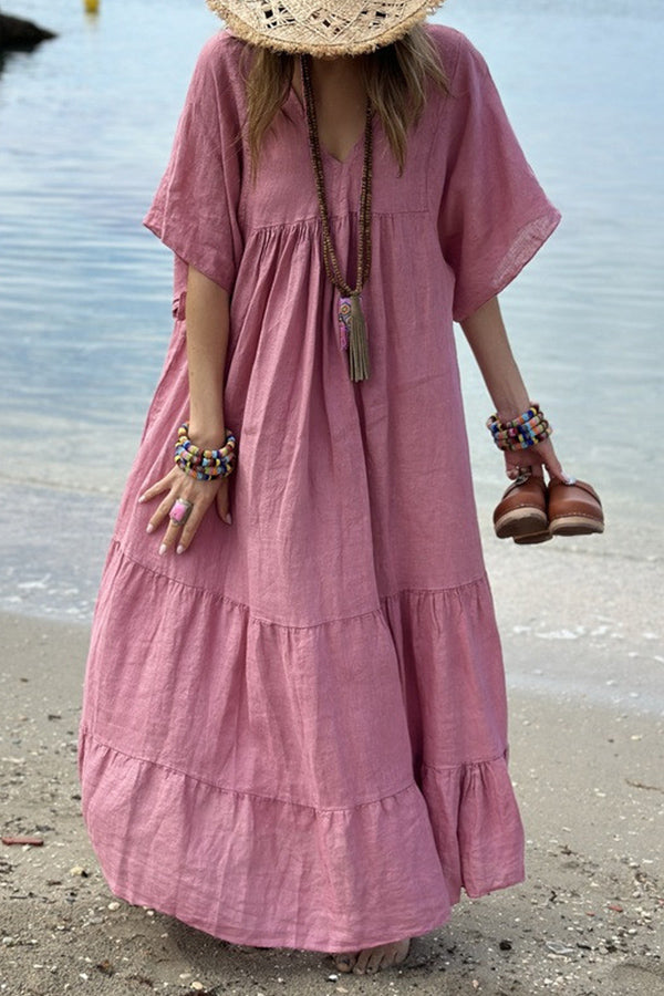 LM | MIRA maxi dress with V-neck and stripes