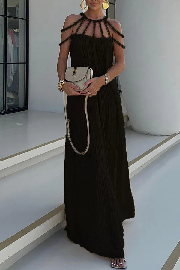 LM | Modern and sophisticated linen blend draped braids cover up maxi dress