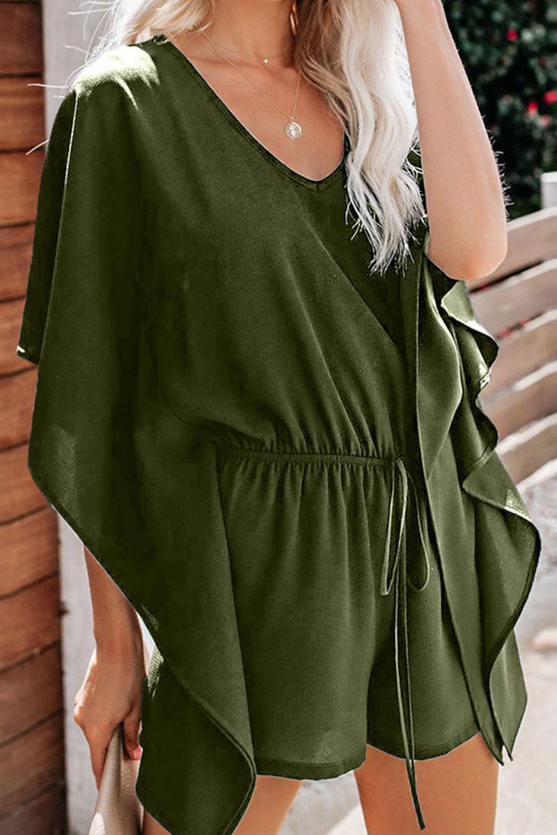 LM | Stylish women's romper with V-neck and batwing sleeves