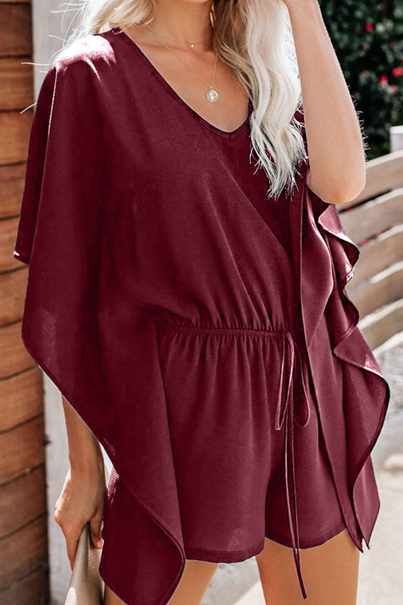 LM | Stylish women's romper with V-neck and batwing sleeves