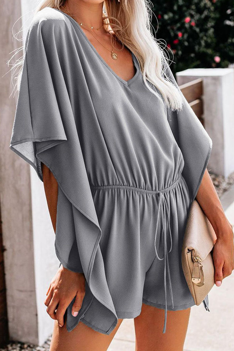 LM | Stylish women's romper with V-neck and batwing sleeves