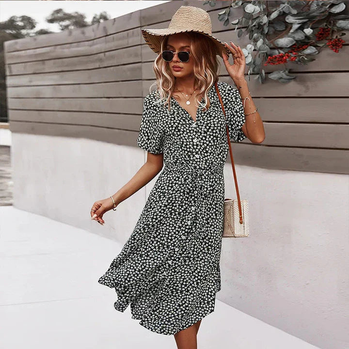 LM | chic women's midi dress with buttons