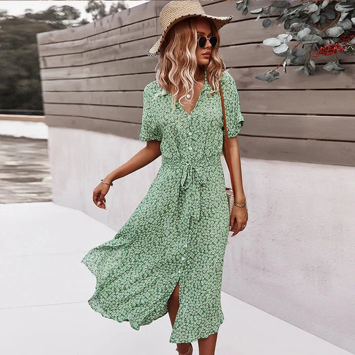 LM | chic women's midi dress with buttons