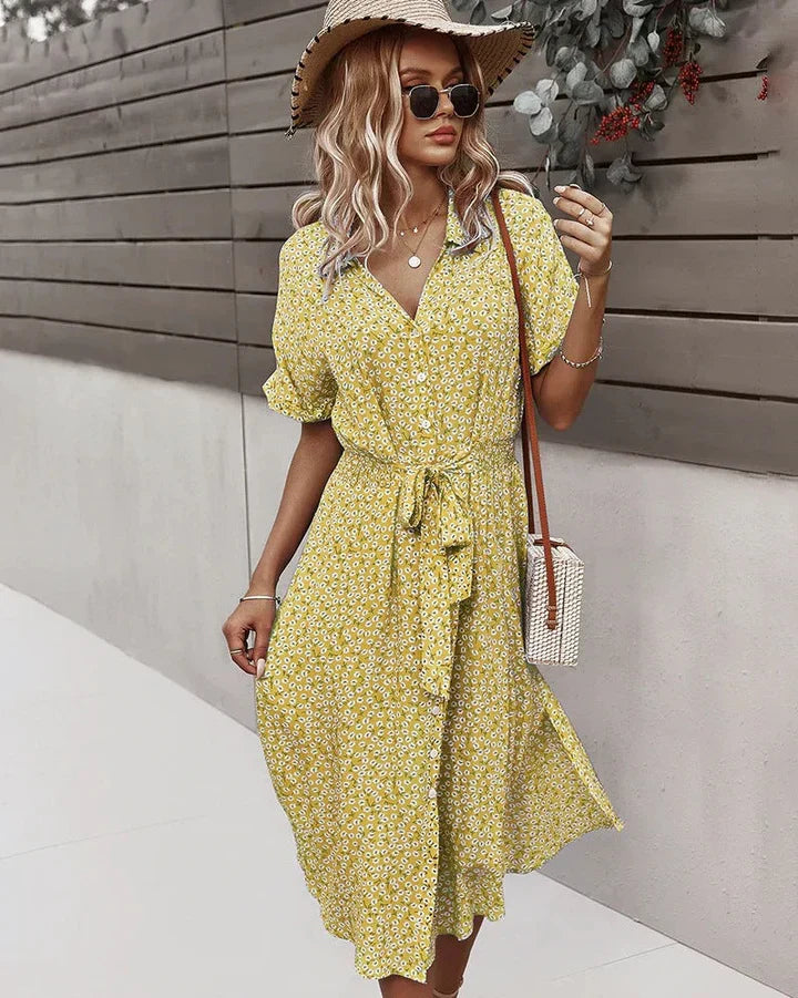 LM | chic women's midi dress with buttons