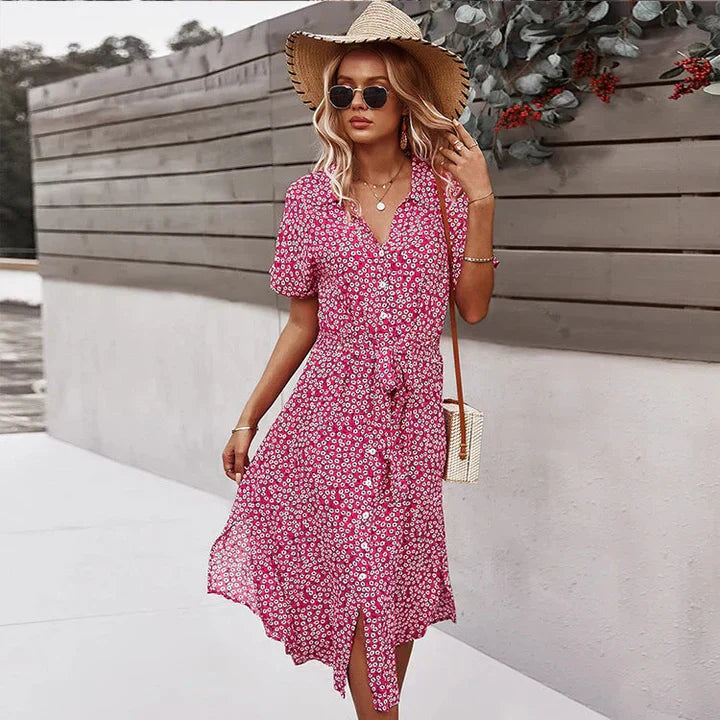 LM | chic women's midi dress with buttons