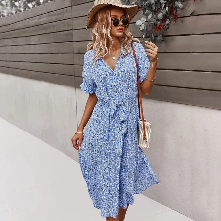 LM | chic women's midi dress with buttons