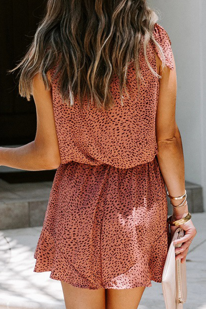 LM | Casual Print Patchwork Strap Design U Neck Loose Rompers