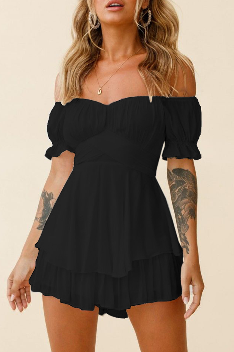 LM | Casual Solid flounce off the shoulder straight rompers (9 colors)