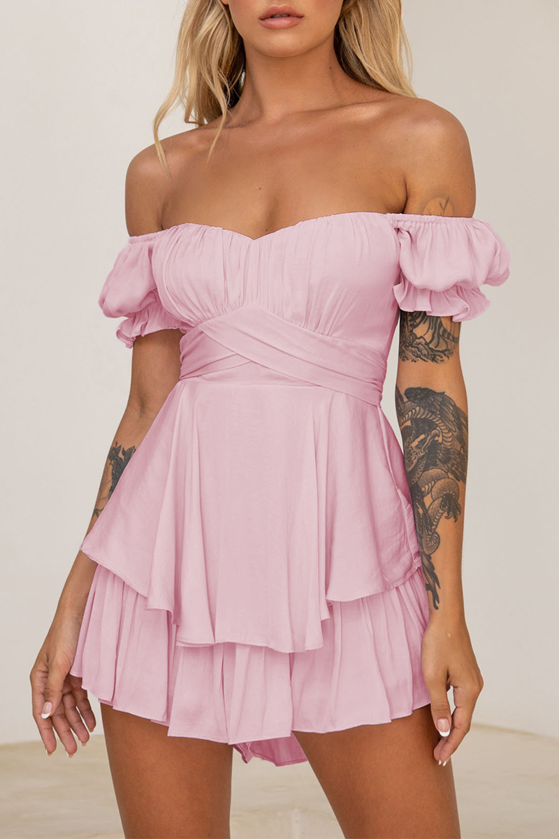 LM | Casual Solid flounce off the shoulder straight rompers (9 colors)