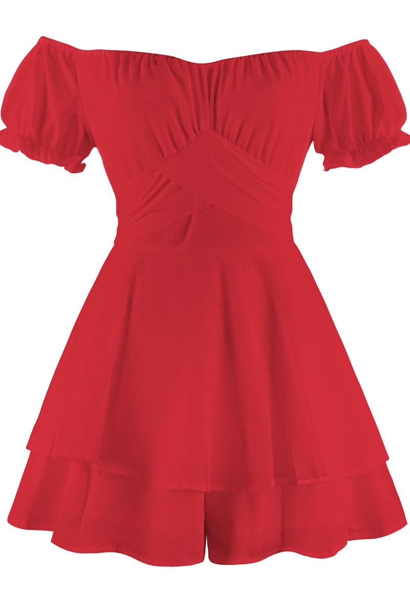 LM | Casual Solid flounce off the shoulder straight rompers (9 colors)