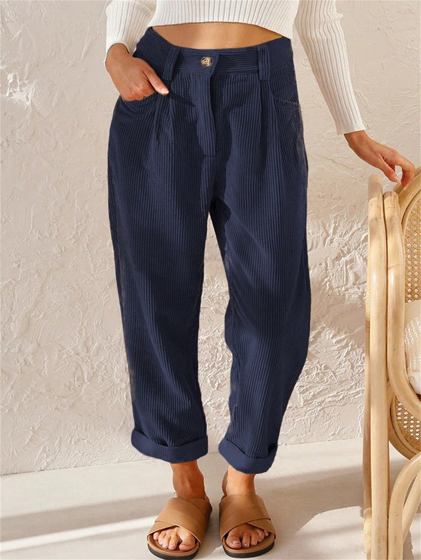 LM | Corduroy pants with straight leg for women