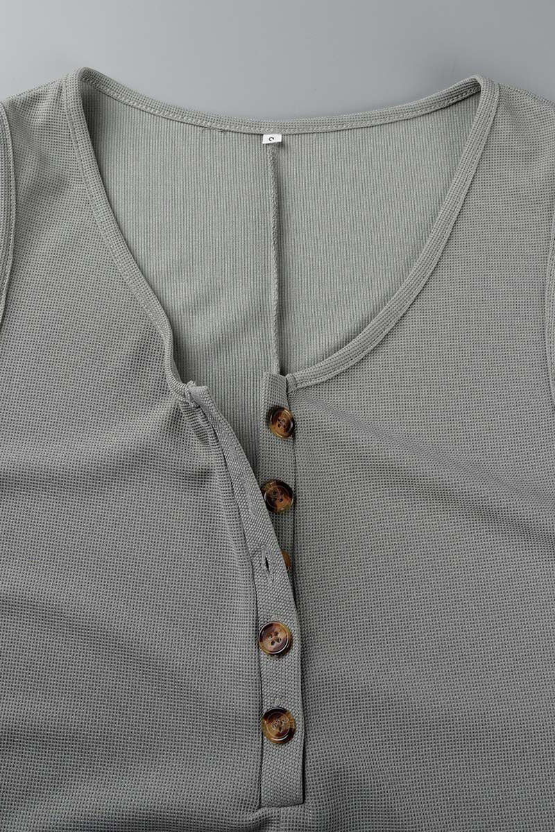 LM | Casual street solid pocket buttons V neck loose rompers (6 colors)