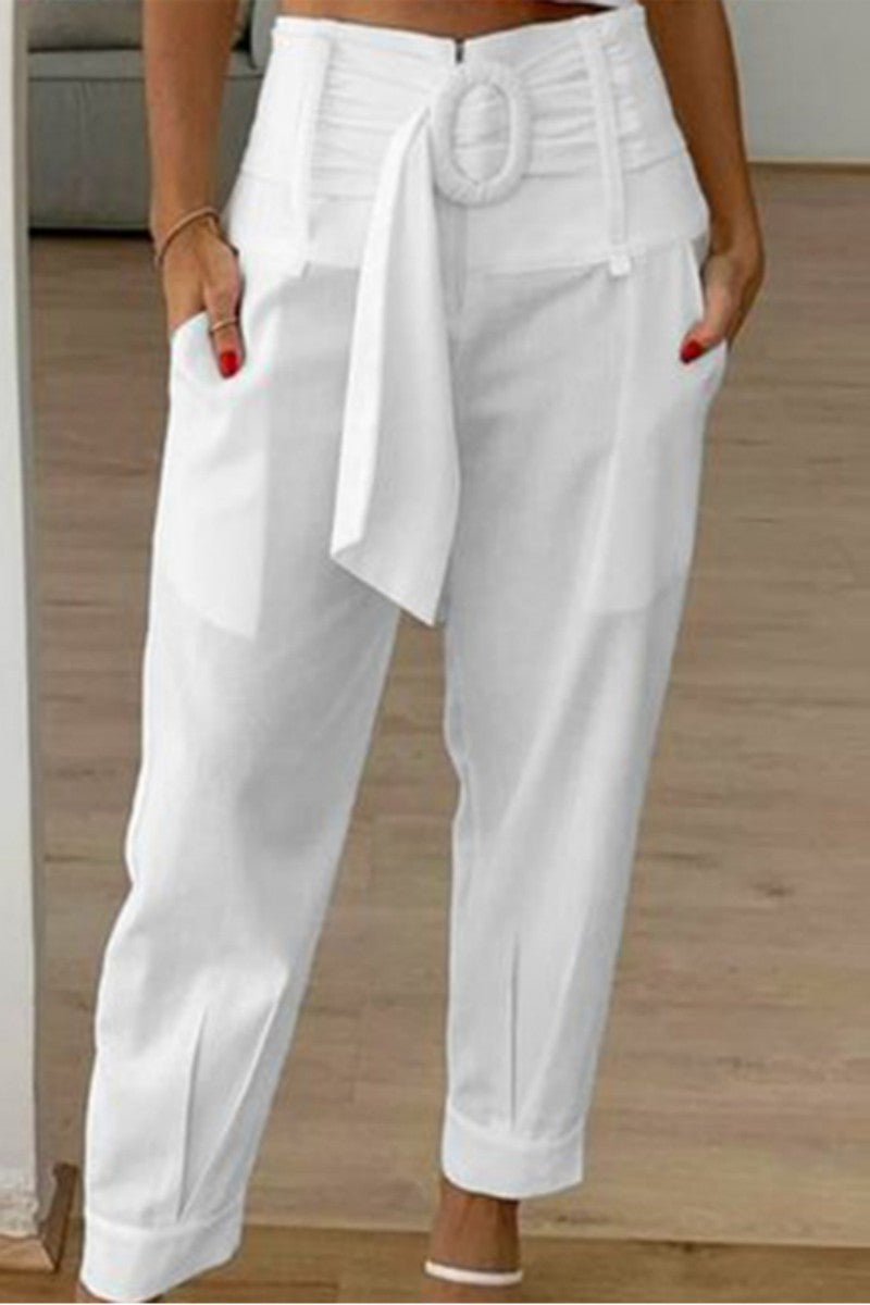 LM | Casual Solid Patchwork Regular High Waist Conventional Solid Color Pants