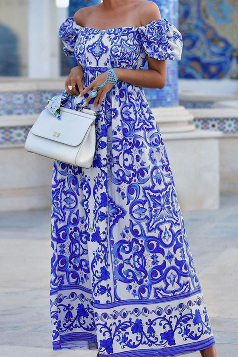 LM | Floral Patchwork Off the Shoulder Printed Dresses Dresses