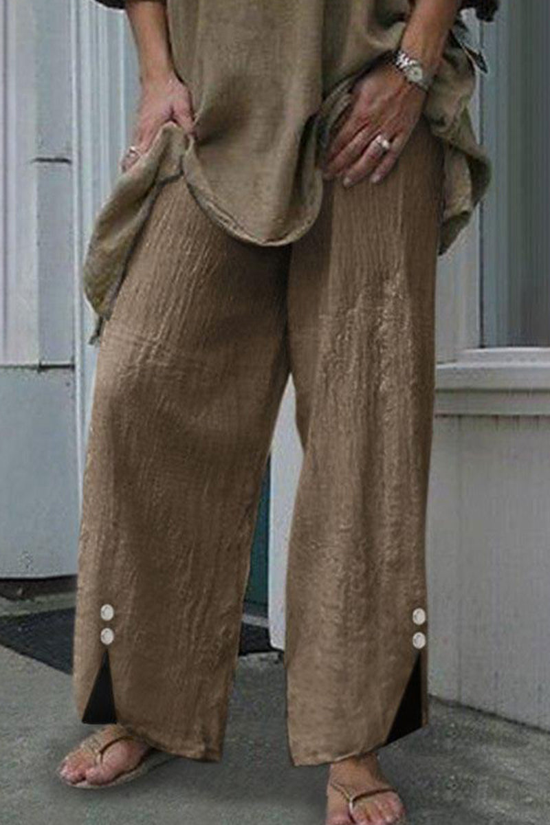 LM | Casual Solid Buttons Loose Mid Waist Straight Unicolored Underpants