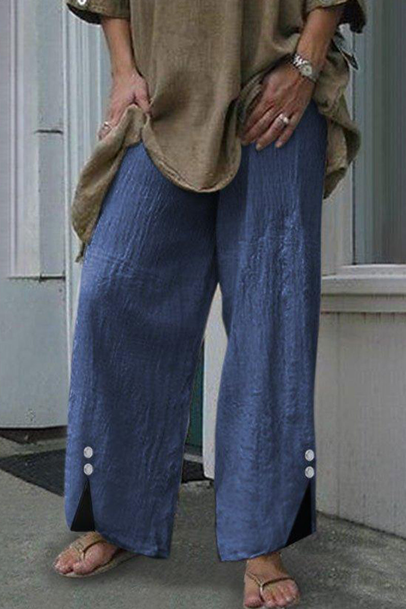 LM | Casual Solid Buttons Loose Mid Waist Straight Unicolored Underpants