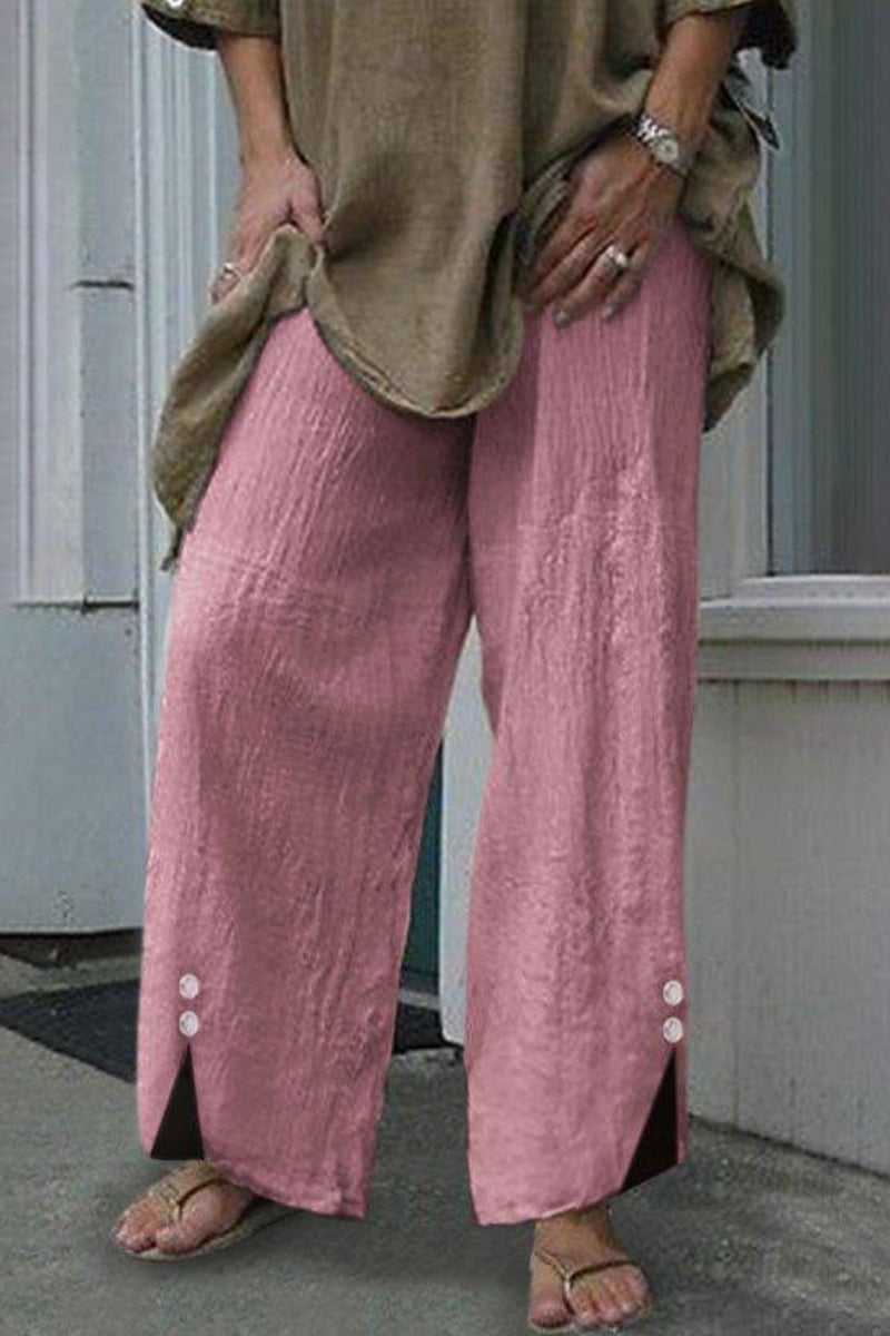LM | Casual Solid Buttons Loose Mid Waist Straight Unicolored Underpants