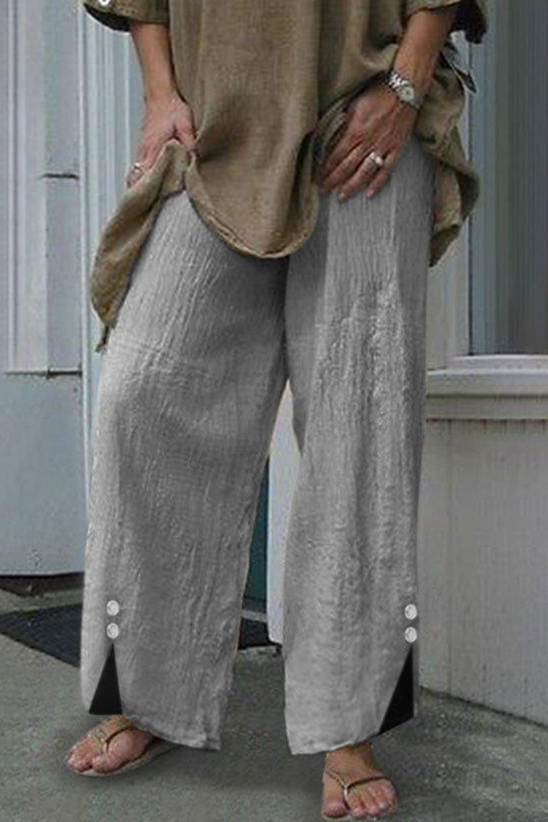 LM | Casual Solid Buttons Loose Mid Waist Straight Unicolored Underpants