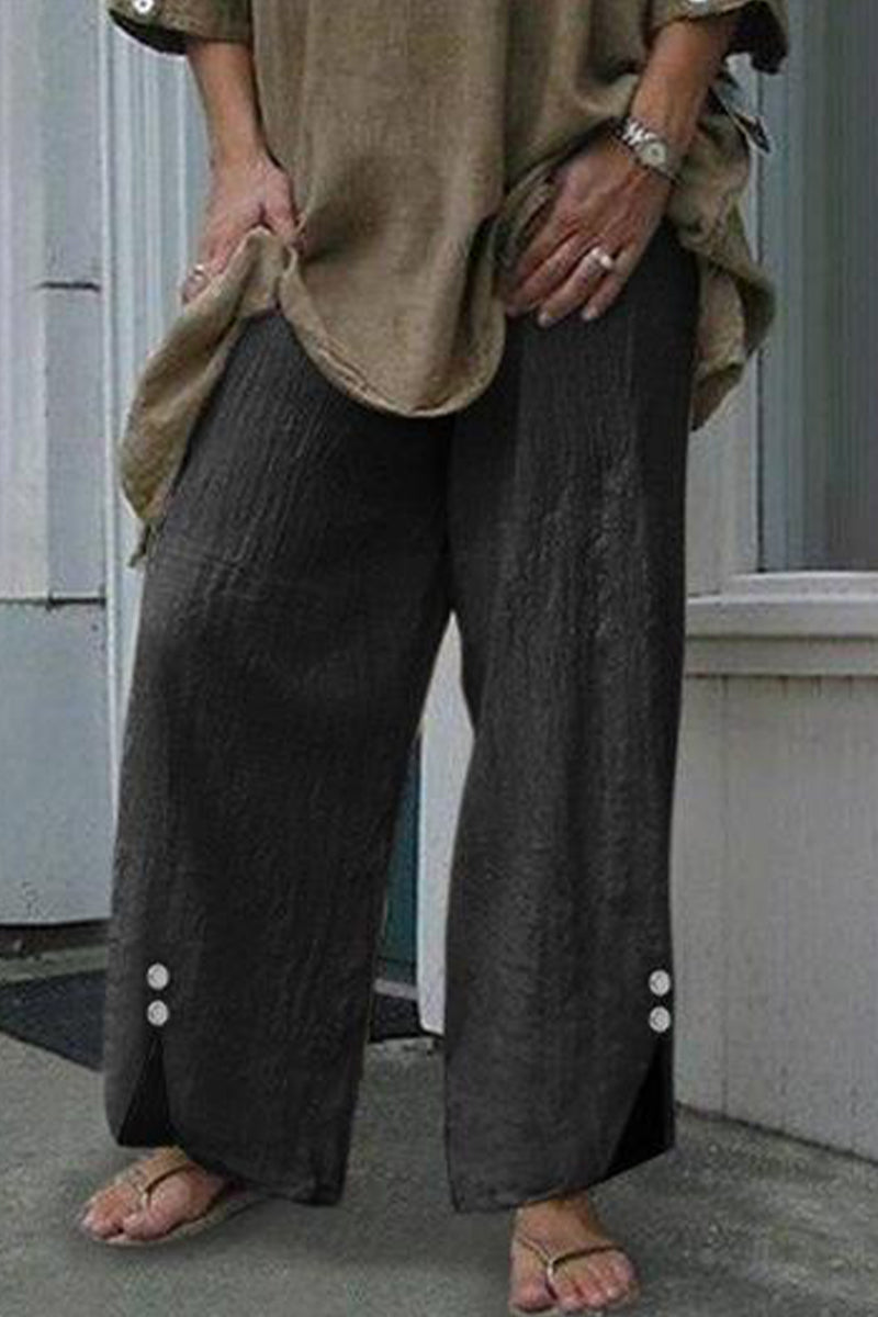 LM | Casual Solid Buttons Loose Mid Waist Straight Unicolored Underpants