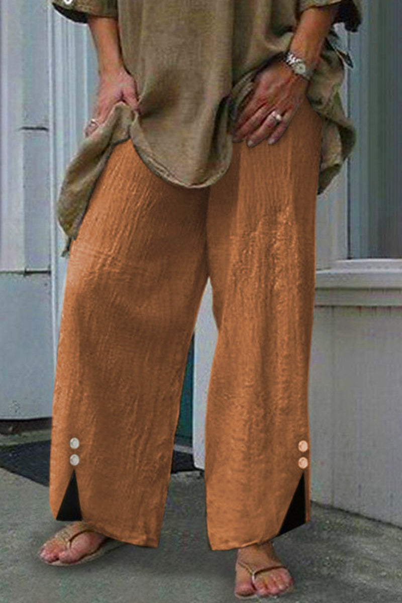 LM | Casual Solid Buttons Loose Mid Waist Straight Unicolored Underpants