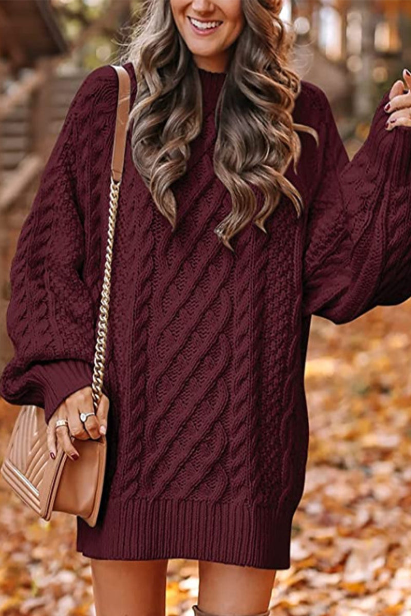 LM | Elegant solid hollowed out O neck long sleeve dresses (12 colors)