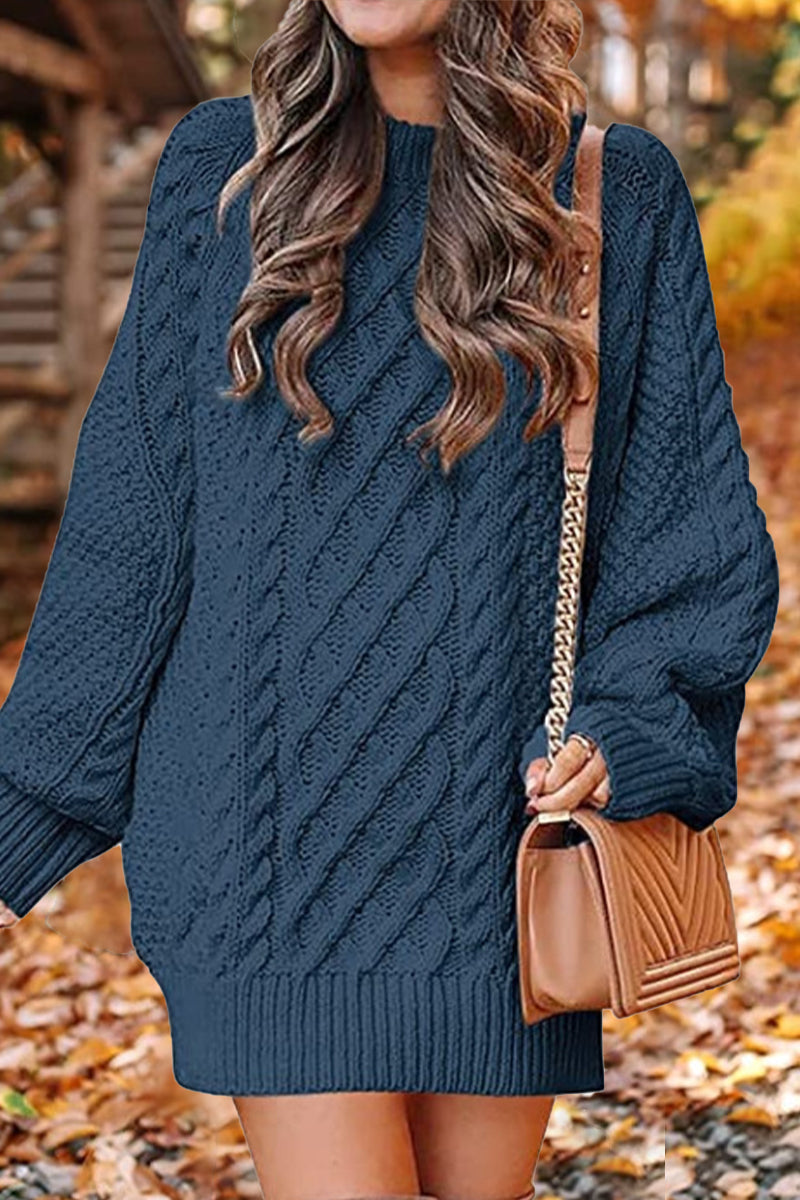 LM | Elegant solid hollowed out O neck long sleeve dresses (12 colors)