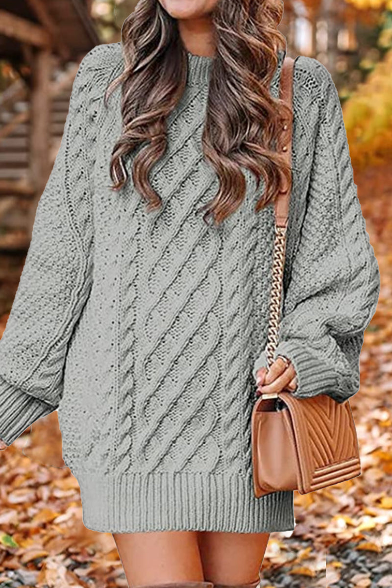 LM | Elegant solid hollowed out O neck long sleeve dresses (12 colors)