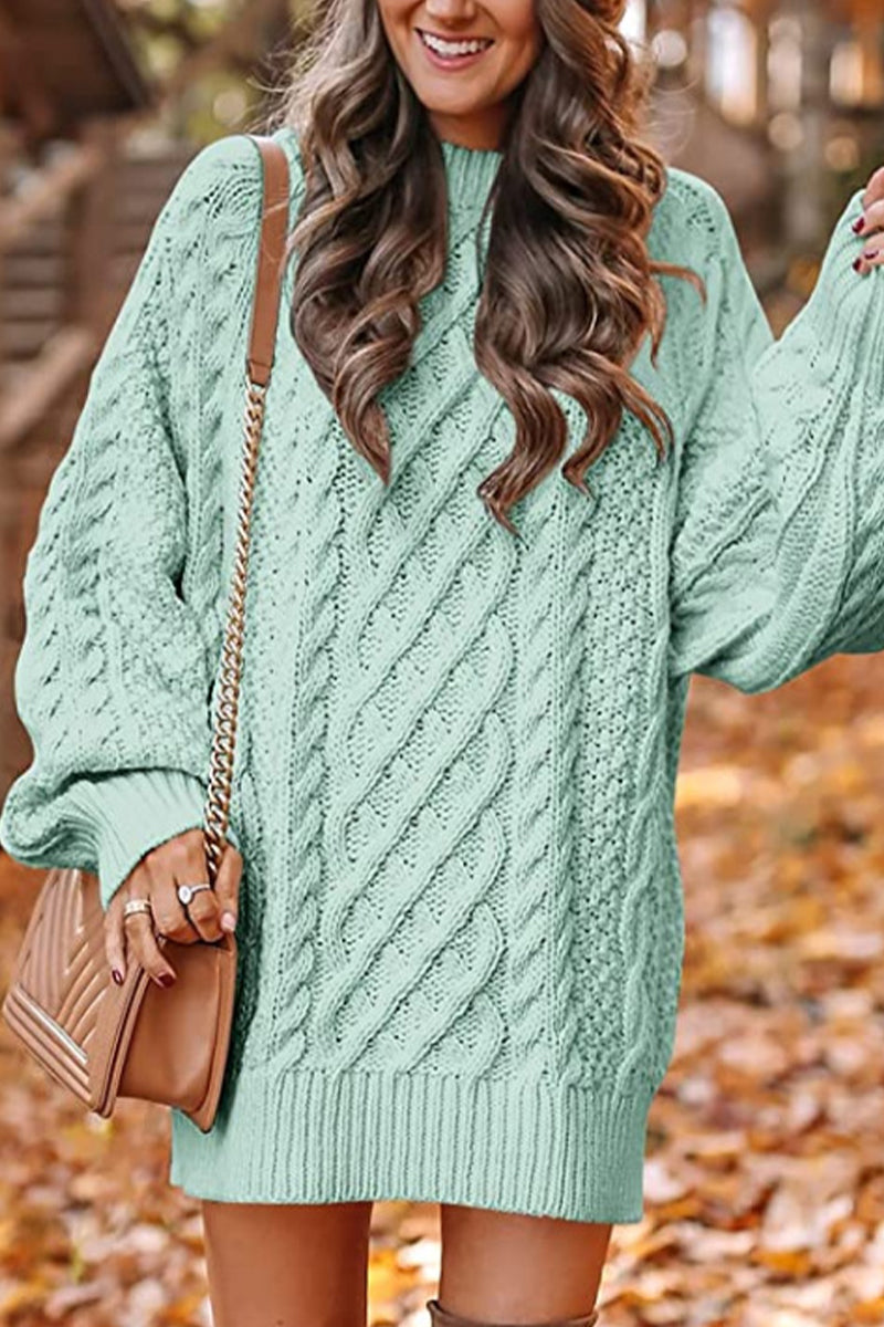 LM | Elegant solid hollowed out O neck long sleeve dresses (12 colors)